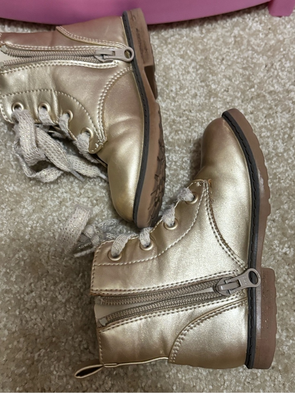 Kids Metallic Gold Lace-Up Zipper Boots